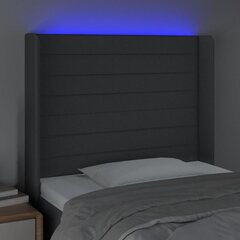 gultas galvgalis ar LED, 93x16x118/128 cm, tumši pelēks audums cena un informācija | Gultas | 220.lv