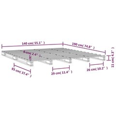 Gultas rāmis, melns, 140x190cm, priedes masīvkoks cena un informācija | Gultas | 220.lv