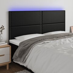 gultas galvgalis ar LED, 160x5x118/128 cm, melns mākslīgā āda cena un informācija | Gultas | 220.lv