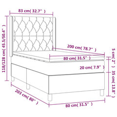 atsperu gulta ar matraci, LED, tumši pelēks audums, 80x200 cm цена и информация | Кровати | 220.lv