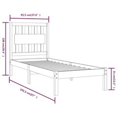 gultas rāmis, melns, priedes masīvkoks, 90x190 cm, vienvietīgs cena un informācija | Gultas | 220.lv