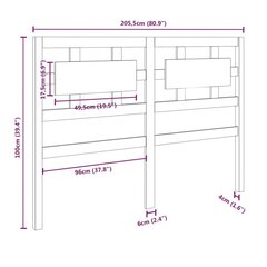 Gultas galvgalis, melns, 205,5x4x100cm, priedes masīvkoks cena un informācija | Gultas | 220.lv