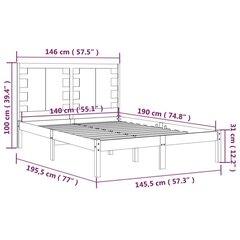 Gultas rāmis, melns, priedes masīvkoks, 140x190 cm cena un informācija | Gultas | 220.lv