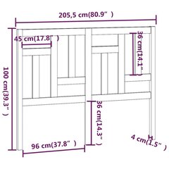 Gultas galvgalis, pelēks, 205,5x4x100cm, priedes masīvkoks cena un informācija | Gultas | 220.lv