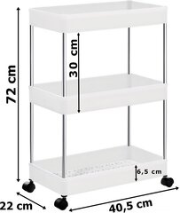 TALMER plaukts uz riteņiem, balts, 3 līmeņi цена и информация | Кухонные принадлежности | 220.lv