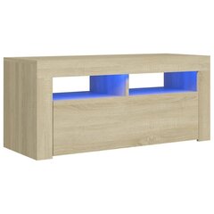 TV galdiņš ar LED lampiņām, 90x35x40 cm, ozolkoka krāsā cena un informācija | TV galdiņi | 220.lv