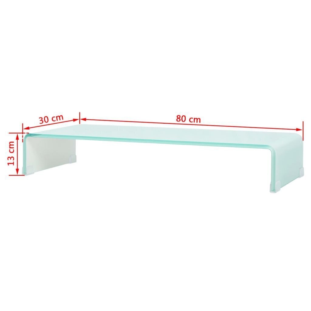 TV statīvs, monitora paliktnis, 80x30x13 cm, balts stikls cena un informācija | TV galdiņi | 220.lv