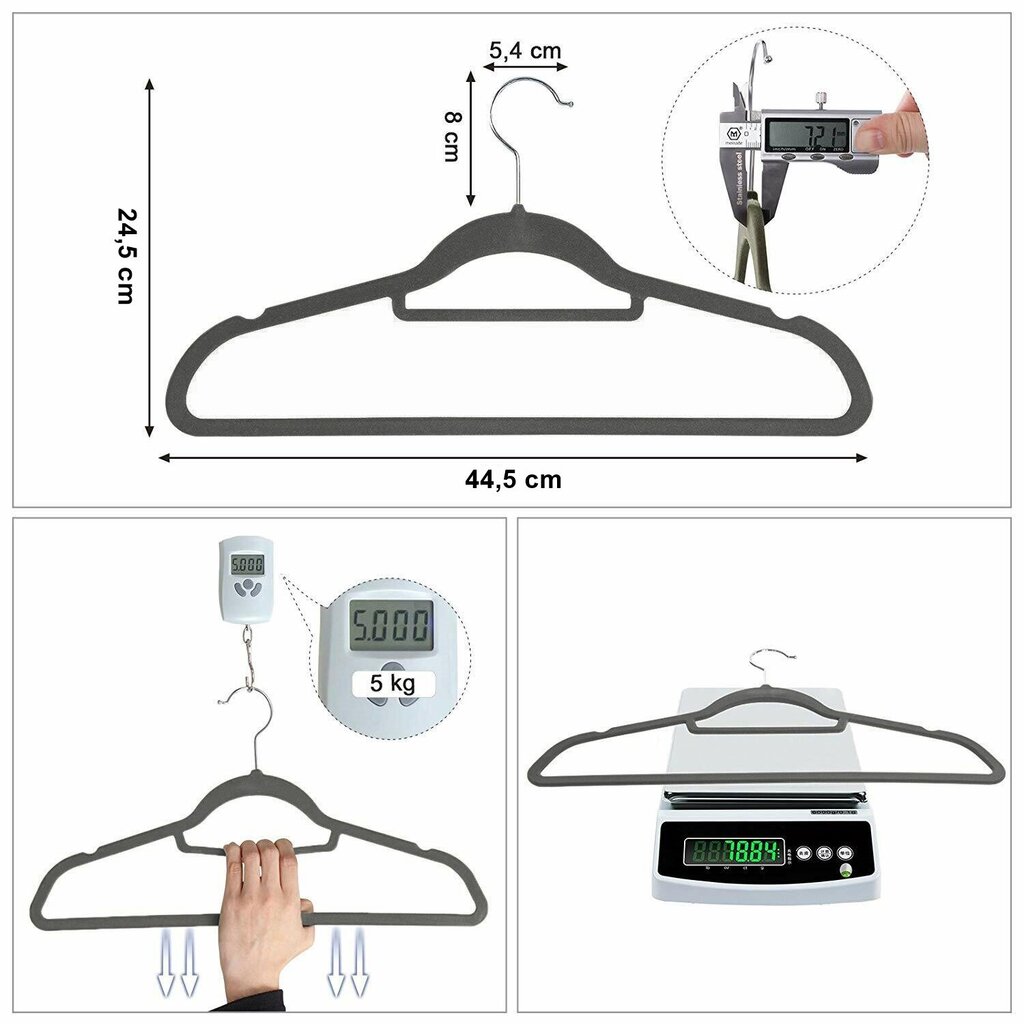 Maxi samta pakaramais, komplektā 60, grafīts cena un informācija | Pakaramie un apģērbu maisi | 220.lv
