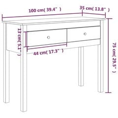 Konsoles galdiņš, balts, 100x35x75cm, priedes masīvkoks cena un informācija | Konsoles galdiņi | 220.lv