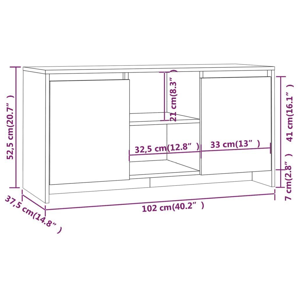 TV skapītis, balts, 102x37,5x52,5 cm, skaidu plāksne cena un informācija | TV galdiņi | 220.lv