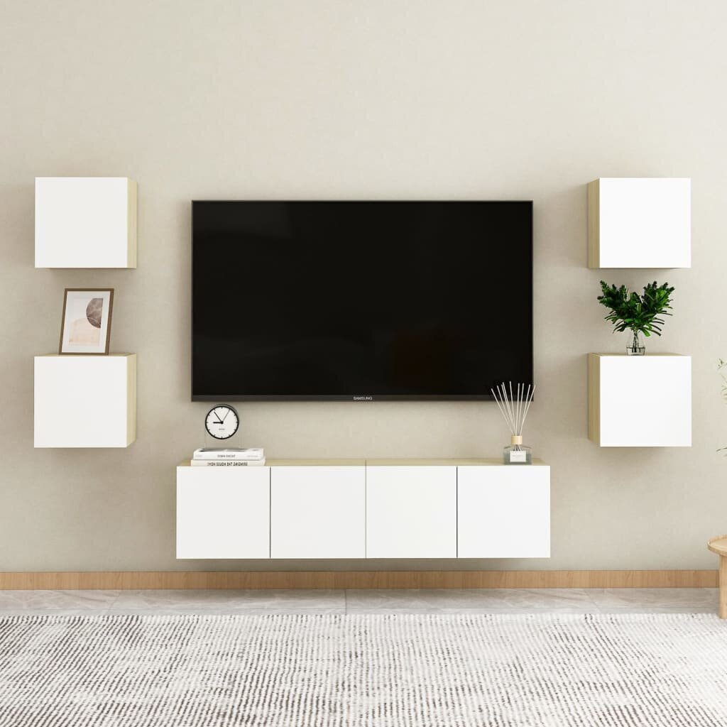 sienas TV skapīši, 2 gb., balta un ozolkoka krāsa, 30,5x30x30cm цена и информация | TV galdiņi | 220.lv
