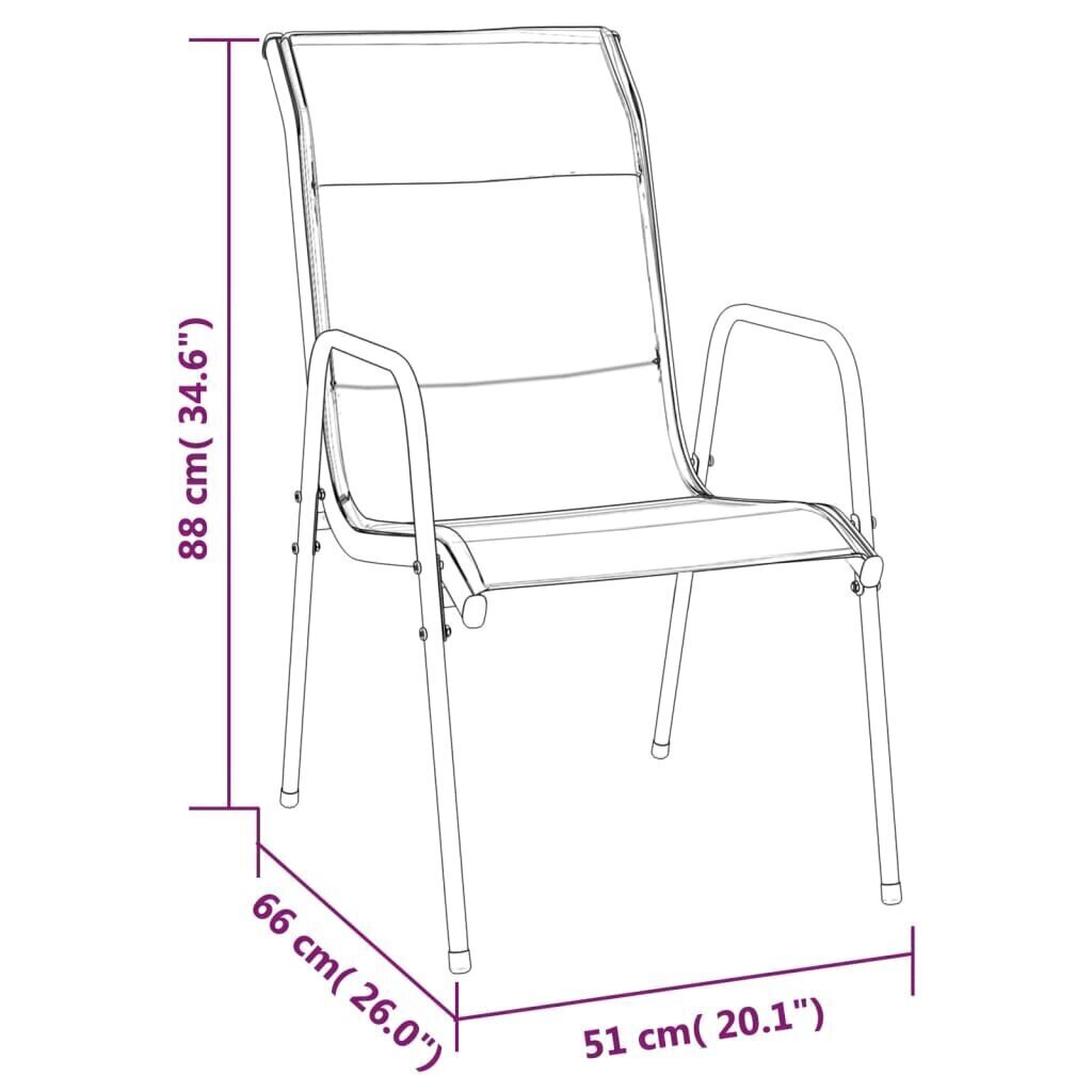 dārza krēsli, 6 gab., tērauds, tekstilēns, melni cena un informācija | Dārza krēsli | 220.lv