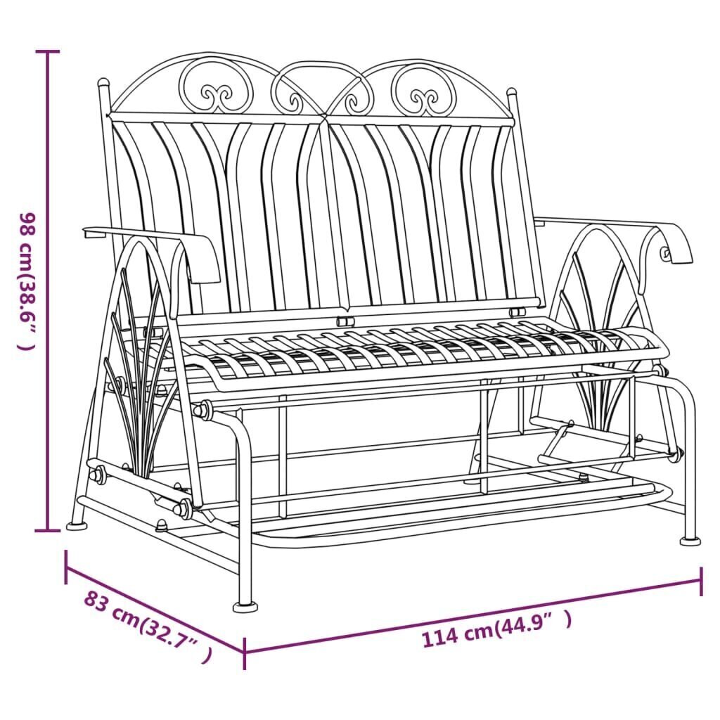 Divkāršs grozāms sols, melns, 114 cm, tērauds цена и информация | Dārza soli | 220.lv