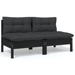 2-vietīgs dārza dīvāns ar spilveniem, melns priedes masīvkoks cena un informācija | Dārza krēsli | 220.lv