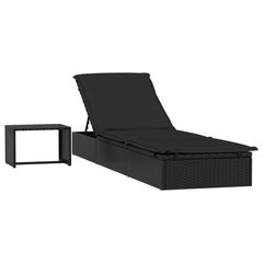 sauļošanās gulta ar galdu, PE rotangpalma, melna cena un informācija | Sauļošanās krēsli | 220.lv