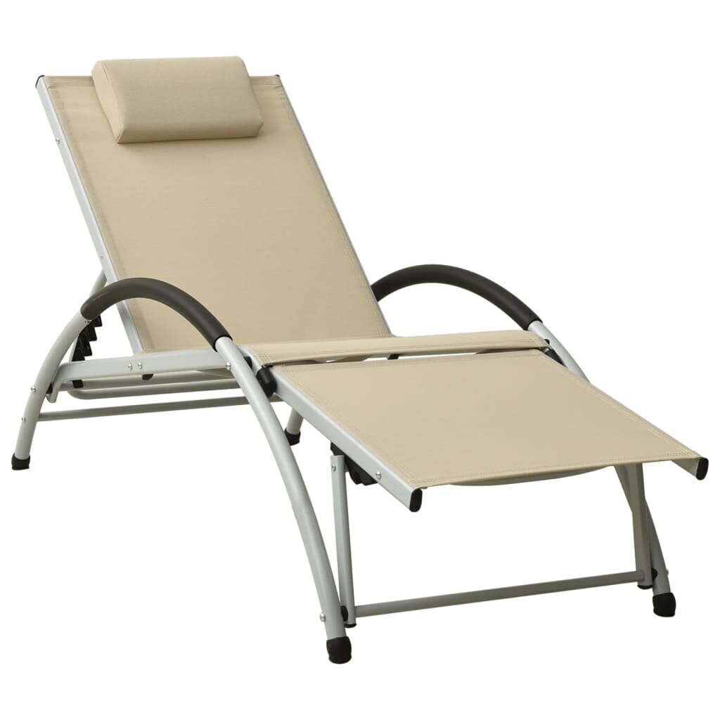 310530 Sun Lounger with Pillow Textilene Cream cena un informācija | Sauļošanās krēsli | 220.lv