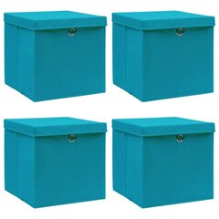 uzglabāšanas kastes ar vāku, 4 gab., 32x32x32 cm, zilganas cena un informācija | Veļas grozi un mantu uzglabāšanas kastes | 220.lv