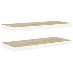 sienas plaukti, 2 gab., balti, ozolkoka, 80x23,5x3,8 cm, MDF cena un informācija | Plaukti | 220.lv