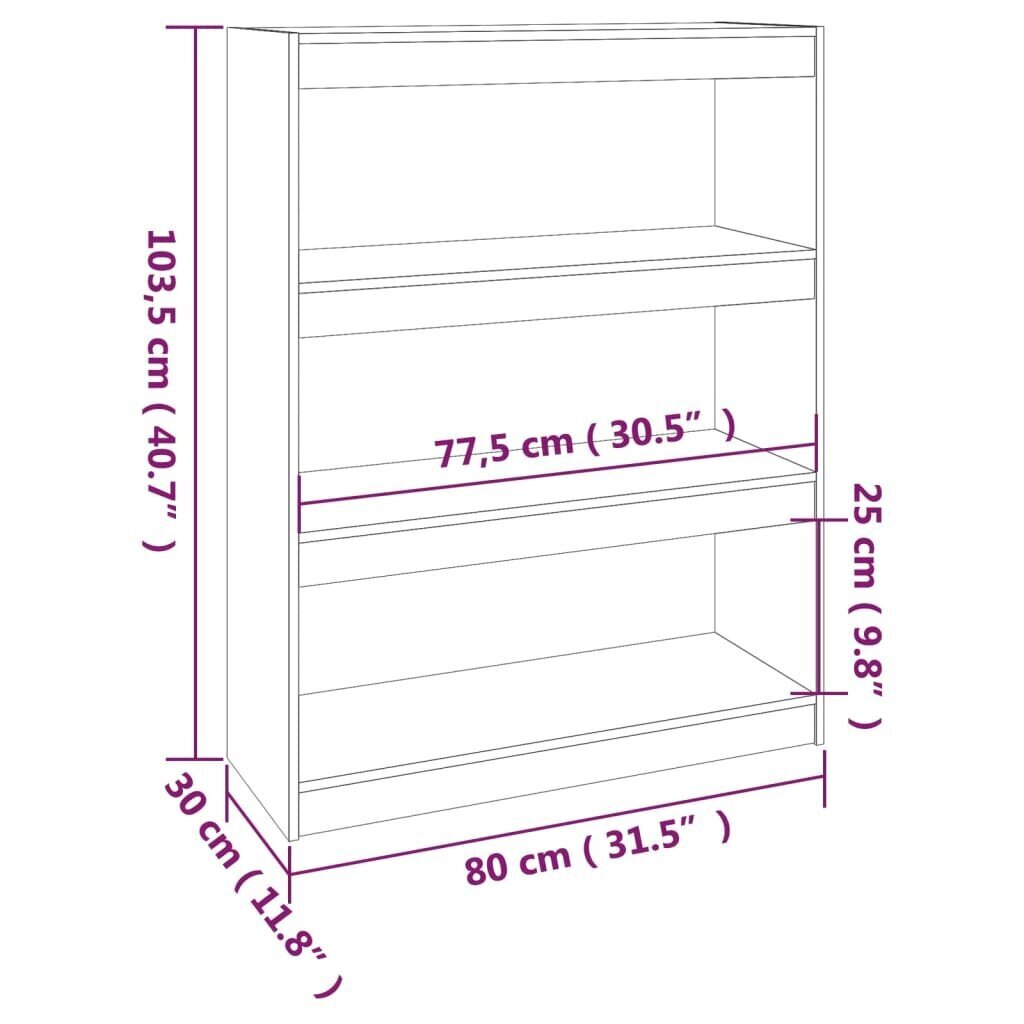 Grāmatu skapis/Telpas nodalījums, pelēks, 80x30x103,5cm, priede цена и информация | Plaukti | 220.lv