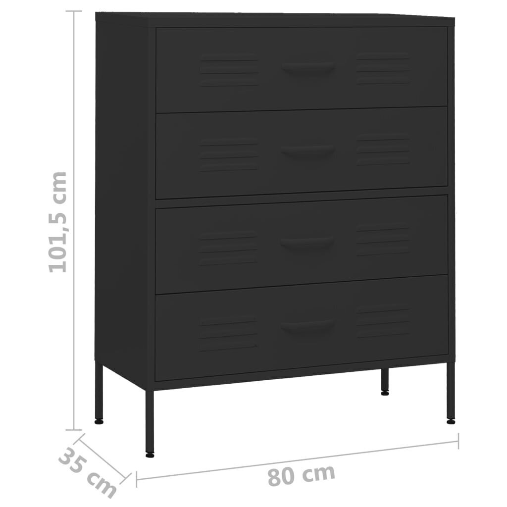 skapītis ar atvilktnēm, 80x35x101,5 cm, tērauds, melns цена и информация | Kumodes | 220.lv