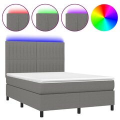 atsperu gulta ar matraci, LED, tumši pelēks audums, 140x200 cm цена и информация | Кровати | 220.lv