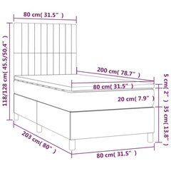 atsperu gulta ar matraci, LED, pelēkbrūns audums, 80x200 cm cena un informācija | Gultas | 220.lv