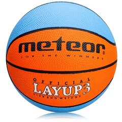 Баскетбольный мяч METEOR Layup, размер 3, синий / оранжевый цена и информация | Баскетбольные мячи | 220.lv