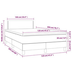 atsperu gulta ar matraci, LED, zils audums, 120x200 cm cena un informācija | Gultas | 220.lv