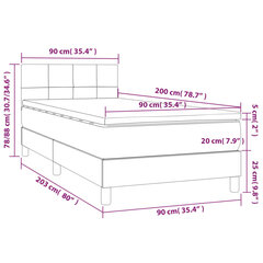 atsperu gulta ar matraci, LED, pelēkbrūns audums, 90x200 cm cena un informācija | Gultas | 220.lv