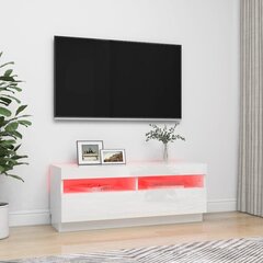 TV galdiņš ar LED lampiņām, 100x35x40 cm, spīdīgi balts cena un informācija | TV galdiņi | 220.lv