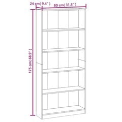 Grāmatu skapis, 5 līmeņi ozols, 80x24x175cm, priede cena un informācija | Plaukti | 220.lv