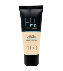 Šķidrā grima bāze Maybelline New York Fit Me! Matte &amp; Poreless, 100 Warm Ivory, 30 ml cena un informācija | Grima bāzes, tonālie krēmi, pūderi | 220.lv