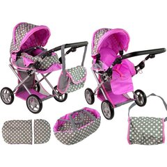 Leļļu rati 2in1 Lean Toys, rozā/pelēka cena un informācija | Rotaļlietas meitenēm | 220.lv