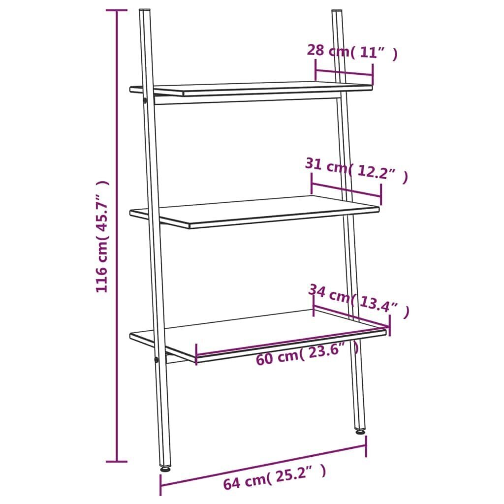 3-līmeņu slīps plaukts, tumši brūns un melns, 64x34x116 cm cena un informācija | Plaukti | 220.lv