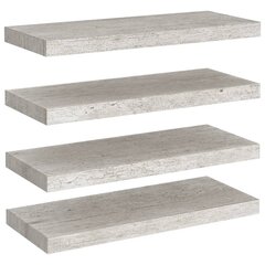 sienas plaukti, 4 gab., betona pelēki, 60x23,5x3,8 cm, MDF cena un informācija | Plaukti | 220.lv