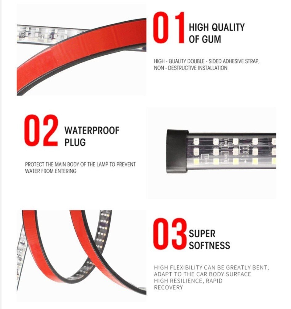 Bremžu signāllukturi, stāvokļa, atpakaļgaitas un virziena LED gaismas diodes 1.2m 12V cena un informācija | Automašīnu spoguļi, restes, lukturi | 220.lv