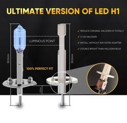 H1 светодиодные лампы 9V-16V CANBUS 3000lm 2 шт цена и информация | Фары | 220.lv