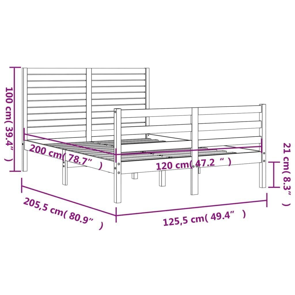 gultas rāmis ar galvgali, 120x200 cm, masīvkoks cena un informācija | Gultas | 220.lv