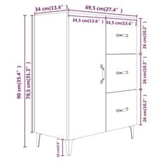 Sānu skapis, ozola krāsa, 69,5x34x90cm, apstrādāts koks cena un informācija | Skapīši viesistabai | 220.lv