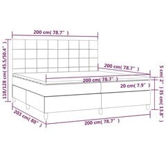 atsperu gulta ar matraci, LED, gaiši pelēks samts, 200x200 cm cena un informācija | Gultas | 220.lv