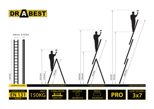 Лестница многофункциональная трех-секционная DRABEST PRO, 3х7 цена и информация | Стремянки | 220.lv