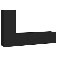 3-daļīgs TV plauktu komplekts, melns, skaidu plāksne cena un informācija | TV galdiņi | 220.lv
