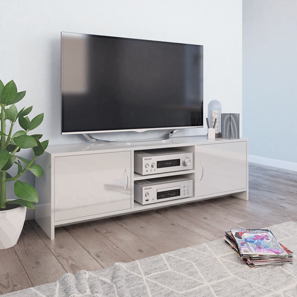 TV skapītis, 120x30x37,5 cm, spīdīgi balts, skaidu plāksne cena un informācija | TV galdiņi | 220.lv