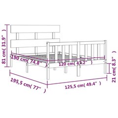 gultas rāmis ar galvgali, 4FT, divvietīgs, masīvkoks, balts cena un informācija | Gultas | 220.lv