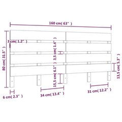 Galvgalis, pelēks, 160x3x80cm, priedes masīvkoks cena un informācija | Gultas | 220.lv