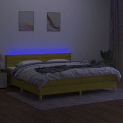 atsperu gulta ar matraci, LED, zaļš audums, 200x200 cm cena un informācija | Gultas | 220.lv