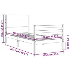 gultas rāmis ar galvgali, 100x200 cm, masīvkoks, medus brūns cena un informācija | Gultas | 220.lv