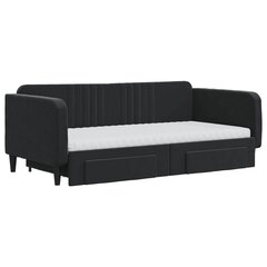 Izvelkams dīvāns ar atvilktnēm, melns, 90x190 cm, samts cena un informācija | Gultas | 220.lv