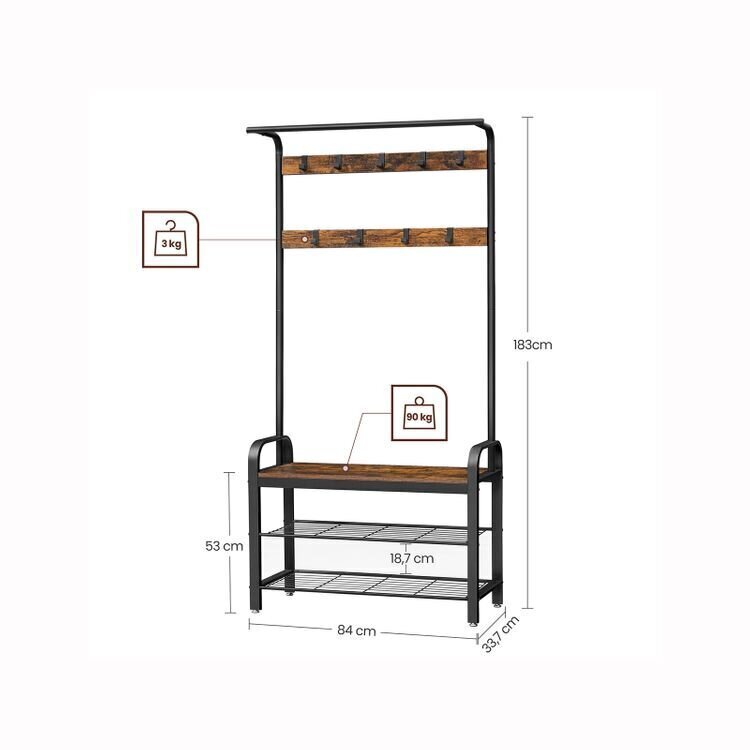 VASAGLE drēbju pakaramais ar 3 plauktiem HSR400B01 cena un informācija | Drēbju pakaramie | 220.lv