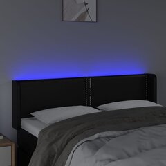 gultas galvgalis ar LED, 147x16x78/88 cm, melna mākslīgā āda cena un informācija | Gultas | 220.lv